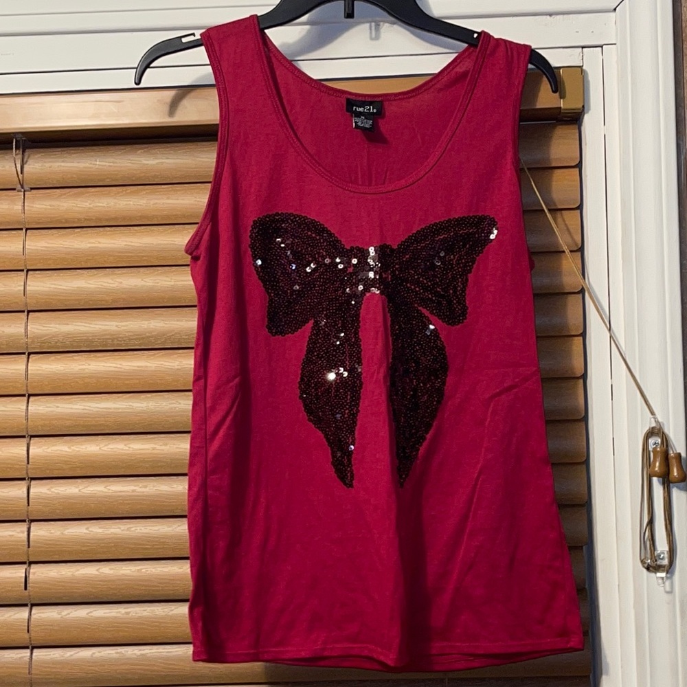 Dark red tank with sequin accents